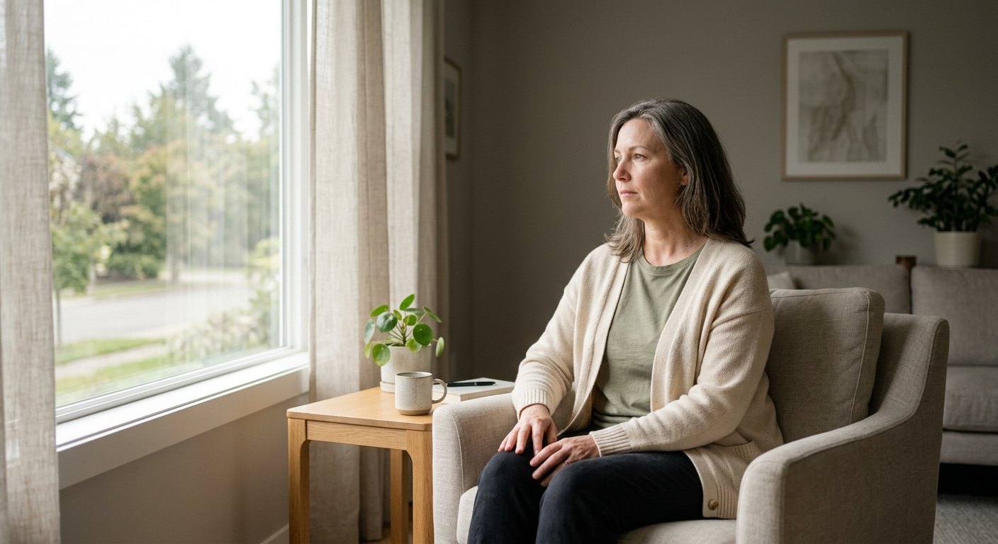 A woman looking out of a window